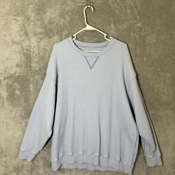 Aerie Light Blue Sweatshirt Waffle Women XL Oversized Slouchy Crewneck Cozy - Picture 1 of 9